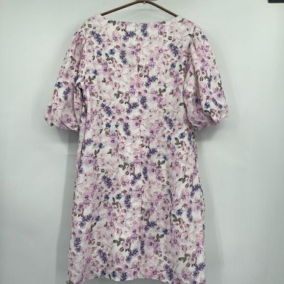M. Maison Multicolor Floral Square Neck Linen Mini Dress Large - Picture 7 of 9